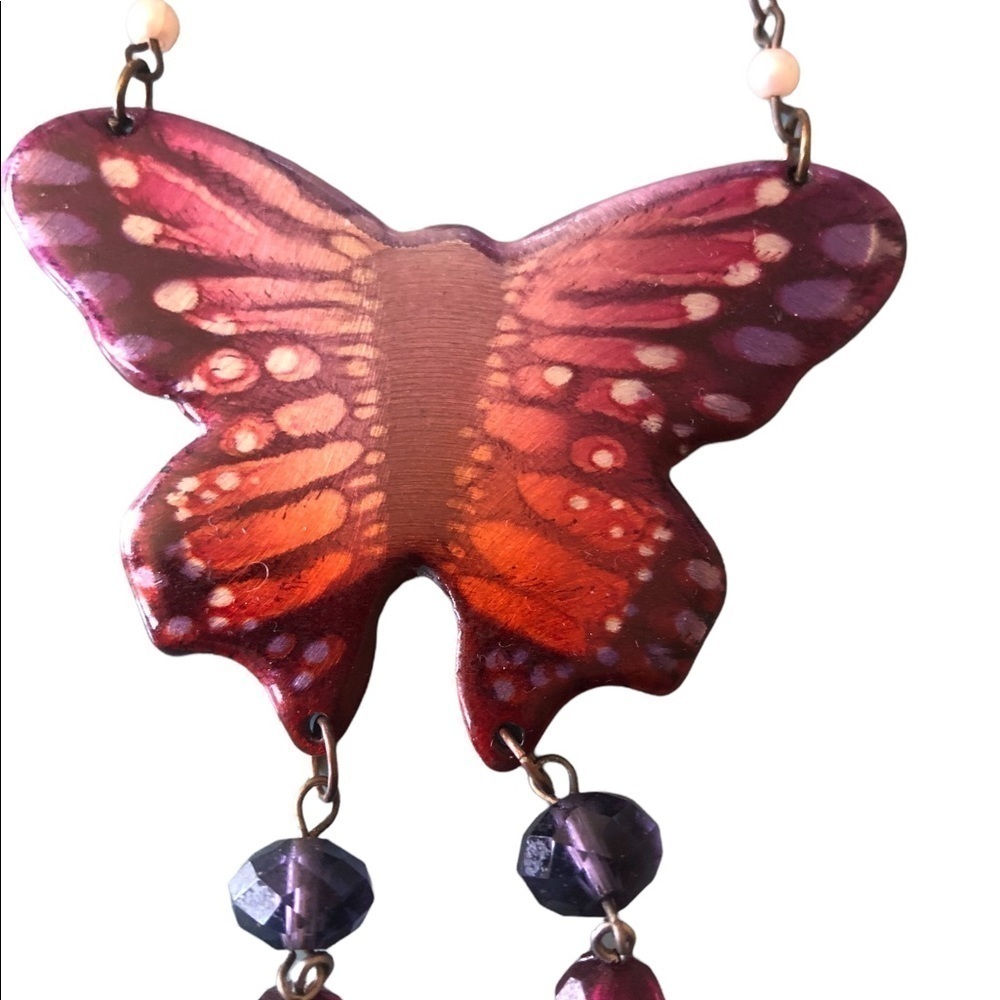 Handmade airbrush butterfly necklace Fairy Whimsical Romantic Boho Festival - Picture 2 of 5